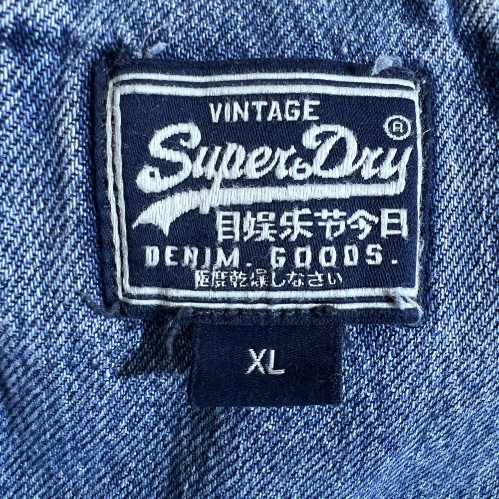 Superdry Vintage Patchwork Distressed Denim Overalls Blue Grunge Utility Size XL - Picture 5 of 6